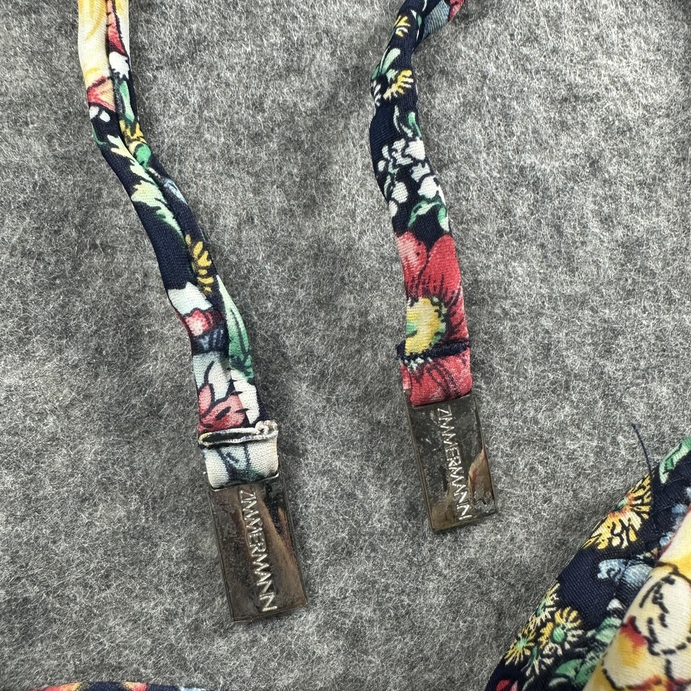 Zimmermann Bikini Top Womens 1 Navy Floral Bandeau Halter Tie Front Bow Swim - Picture 3 of 8